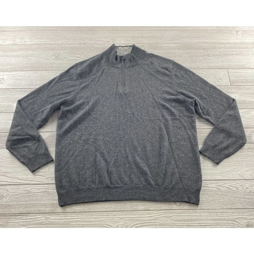 Club Room Estate Cashmere 1/4 Zip Sweater Mens XL Dark Gray Pullover